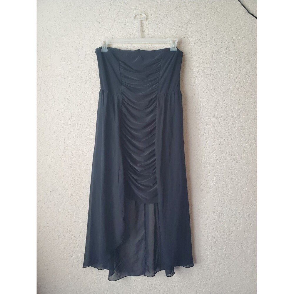 Bluebell Black Strapless High Low Dress 3XL Ruched Bodice Chiffon Plus Size VTG